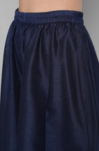 Janasya Women's Blue Poly Muslin Embroidered Kurta With Palazzo And Dupatta - Distacart
