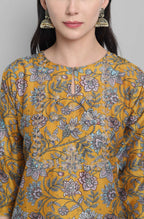 Janasya Women's Mustard Poly Muslin Embroidered Kurta With Palazzo And Dupatta - Distacart