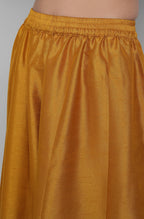 Janasya Women's Mustard Poly Muslin Embroidered Kurta With Palazzo And Dupatta - Distacart