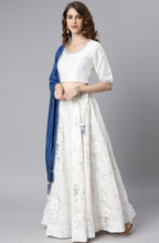 Janasya Women's White Poly Silk Floral Print Lehenga Choli With Dupatta - Distacart