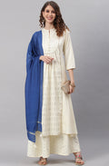 Janasya Women's Off- White Poly Silk Ethnic Motifs Kurta With Palazzo And Dupatta - Distacart