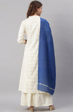 Janasya Women's Off- White Poly Silk Ethnic Motifs Kurta With Palazzo And Dupatta - Distacart