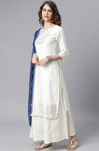 Janasya Women's Off- White Poly Silk Ethnic Motifs Kurta With Palazzo And Dupatta - Distacart