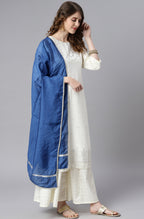 Janasya Women's Off- White Poly Silk Ethnic Motifs Kurta With Palazzo And Dupatta - Distacart