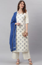 Janasya Women's Off- White Poly Silk Ethnic Motifs Kurta With Palazzo And Dupatta - Distacart
