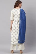 Janasya Women's Off- White Poly Silk Ethnic Motifs Kurta With Palazzo And Dupatta - Distacart