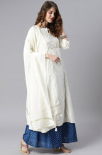 Janasya Women's Off- White Poly Silk Ethnic Motifs Kurta With Palazzo And Dupatta - Distacart