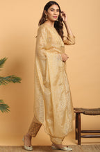 Janasya Women's Gold Poly Chanderi Embellished Kurta With Pant And Dupatta - Distacart