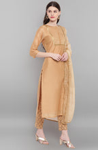 Janasya Women's Gold Poly Chanderi Embellished Kurta With Pant And Dupatta - Distacart
