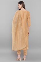 Janasya Women's Gold Poly Chanderi Embellished Kurta With Pant And Dupatta - Distacart