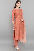 Janasya Women's Rose Gold Poly Muslin Embroidered Kurta With Pant And Dupatta - Distacart