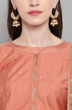 Janasya Women's Rose Gold Poly Muslin Embroidered Kurta With Pant And Dupatta - Distacart