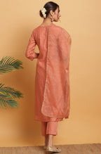 Janasya Women's Rose Gold Poly Muslin Embroidered Kurta With Pant And Dupatta - Distacart