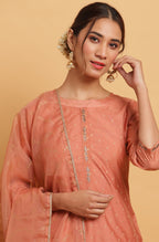 Janasya Women's Rose Gold Poly Muslin Embroidered Kurta With Pant And Dupatta - Distacart