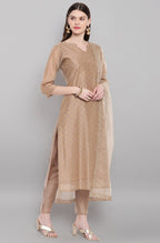 Janasya Women's Light Brown Poly Chanderi Floral Print Kurta With Pant And Dupatta - Distacart