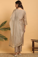 Janasya Women's Light Brown Poly Chanderi Floral Print Kurta With Pant And Dupatta - Distacart