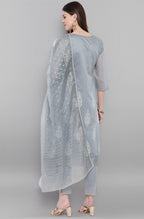 Janasya Women's Grey Poly Chanderi Ethnic Motifs Kurta With Pant And Dupatta - Distacart