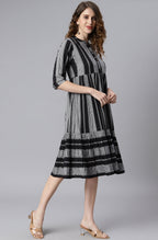 Janasya Women's Black Cotton Striped Flared Western Dress - Distacart