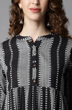 Janasya Women's Black Cotton Striped Flared Western Dress - Distacart