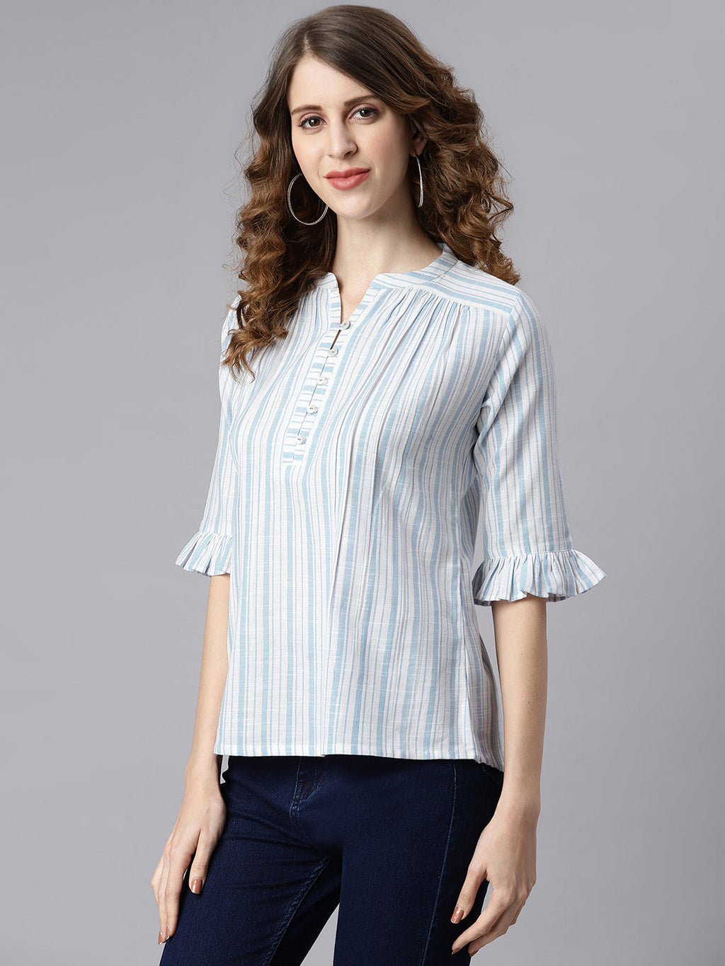 Janasya Women's White Cotton Slub Striped Straight Top - Distacart