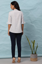 Janasya Women's White Cotton Slub Striped Straight Top - Distacart