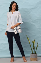 Janasya Women's White Cotton Slub Striped Straight Top - Distacart