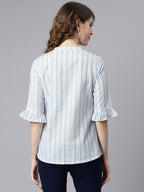 Janasya Women's White Cotton Slub Striped Straight Top - Distacart