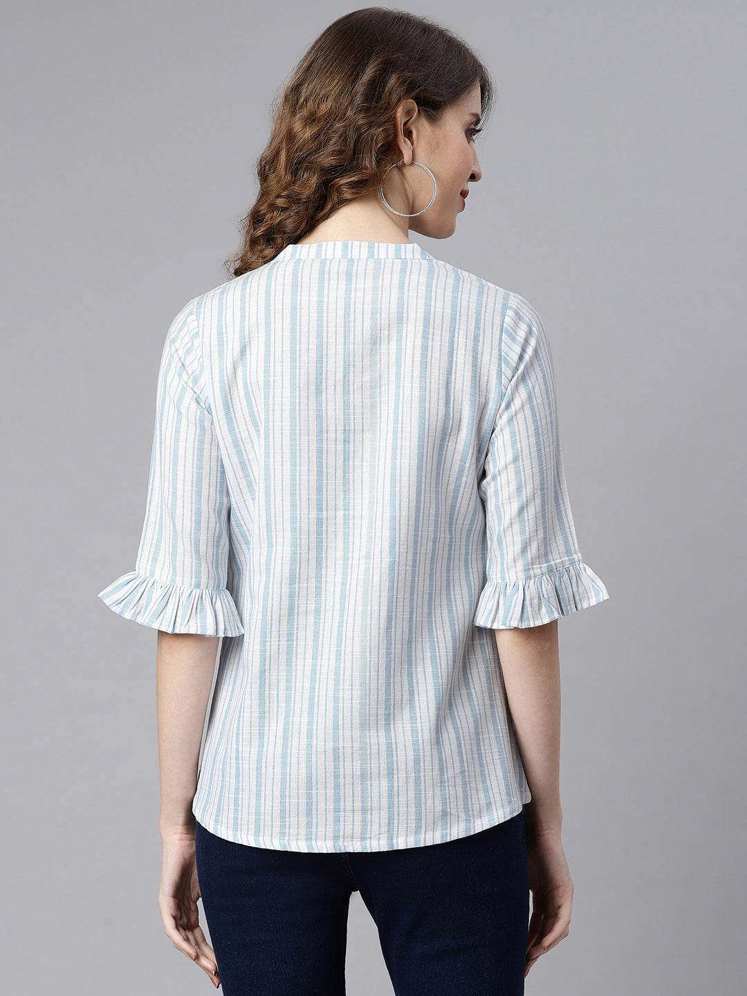Janasya Women's White Cotton Slub Striped Straight Top - Distacart