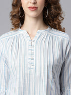 Janasya Women's White Cotton Slub Striped Straight Top - Distacart