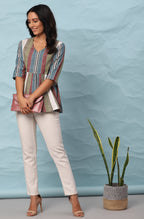 Janasya Women's Multicolor Cotton Striped Gathered Top - Distacart