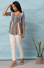 Janasya Women's Multicolor Cotton Striped Gathered Top - Distacart