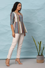 Janasya Women's Multicolor Cotton Striped Gathered Top - Distacart