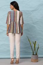 Janasya Women's Multicolor Cotton Striped Gathered Top - Distacart