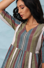 Janasya Women's Multicolor Cotton Striped Gathered Top - Distacart