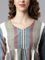 Janasya Women's Multicolor Cotton Striped Gathered Top - Distacart