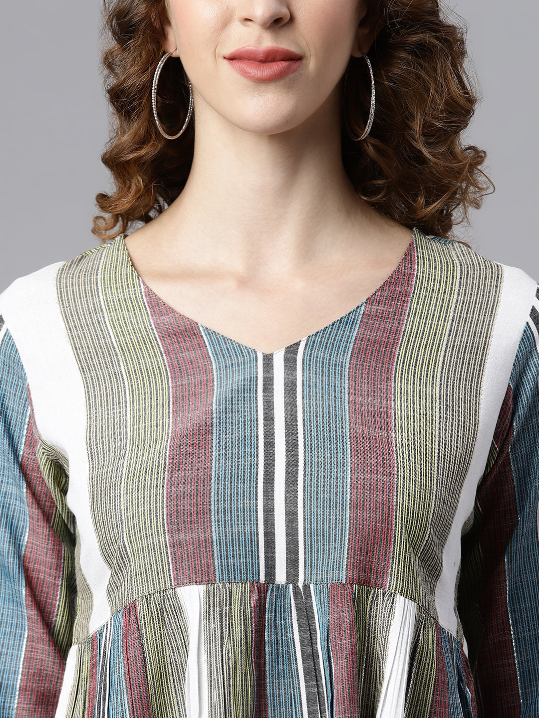 Janasya Women's Multicolor Cotton Striped Gathered Top - Distacart