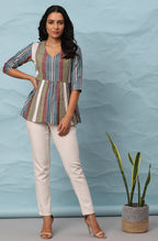 Janasya Women's Multicolor Cotton Striped Gathered Top - Distacart