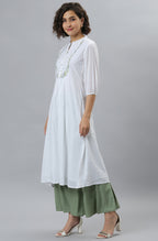 Janasya Women's White Cotton Embroidered Flared Kurta - Distacart
