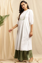 Janasya Women's White Cotton Embroidered Flared Kurta - Distacart