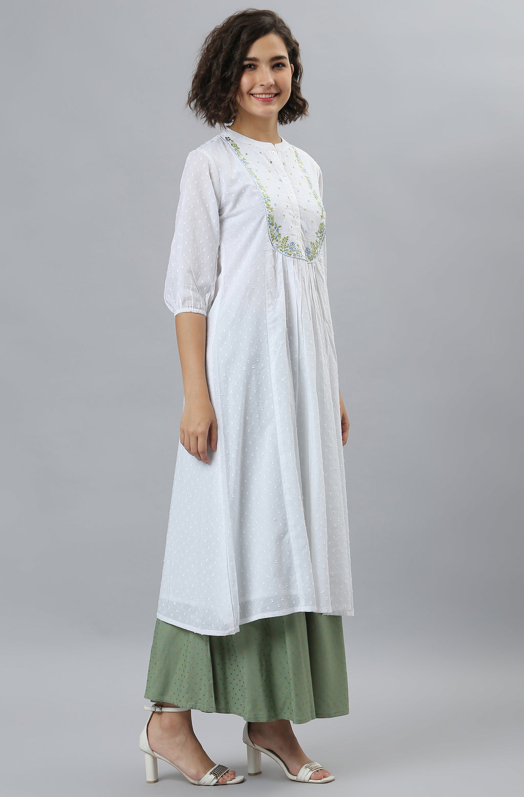 Janasya Women's White Cotton Embroidered Flared Kurta - Distacart