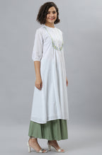 Janasya Women's White Cotton Embroidered Flared Kurta - Distacart