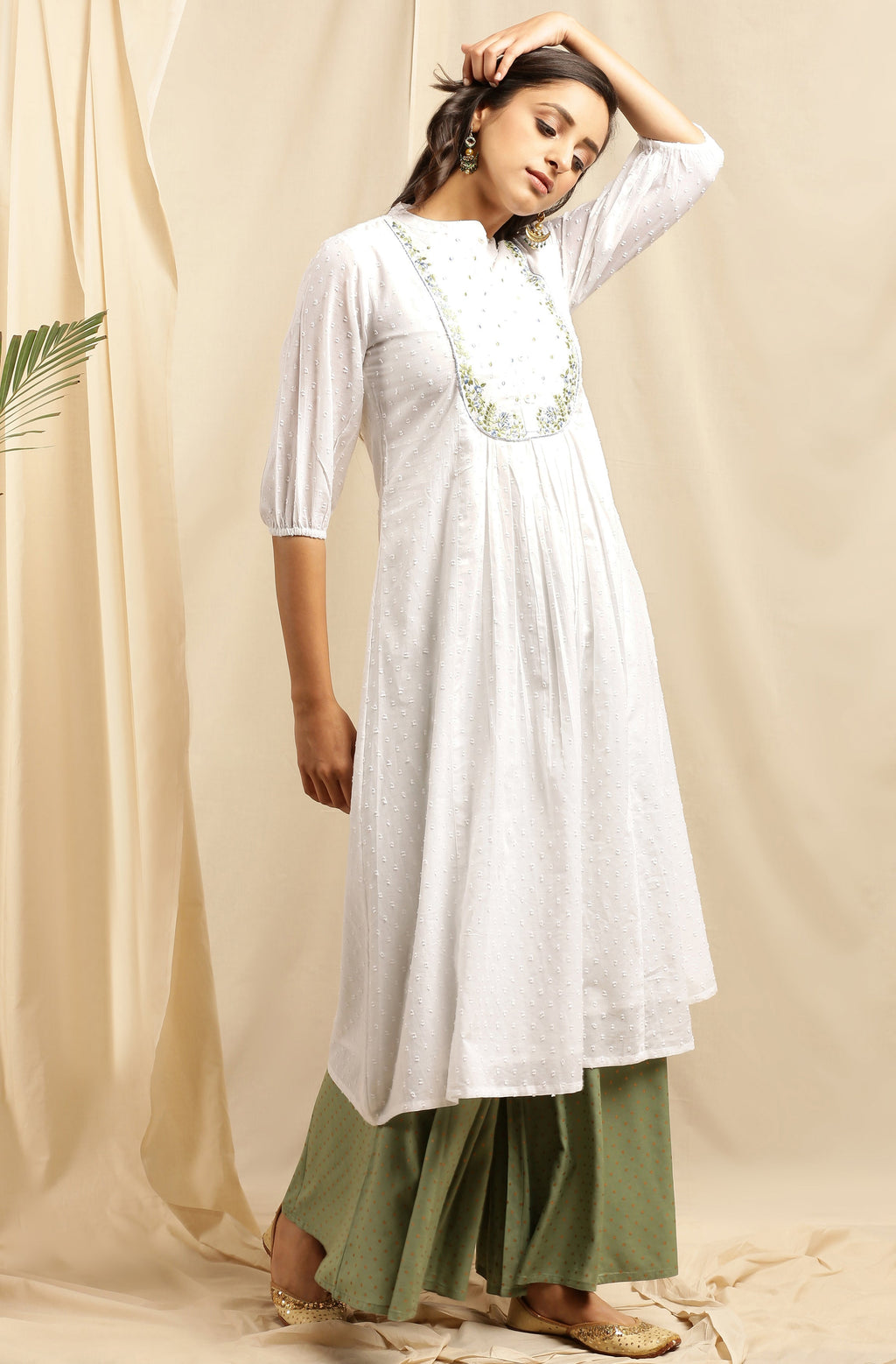 Janasya Women's White Cotton Embroidered Flared Kurta - Distacart