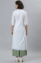 Janasya Women's White Cotton Embroidered Flared Kurta - Distacart