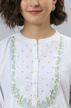 Janasya Women's White Cotton Embroidered Flared Kurta - Distacart