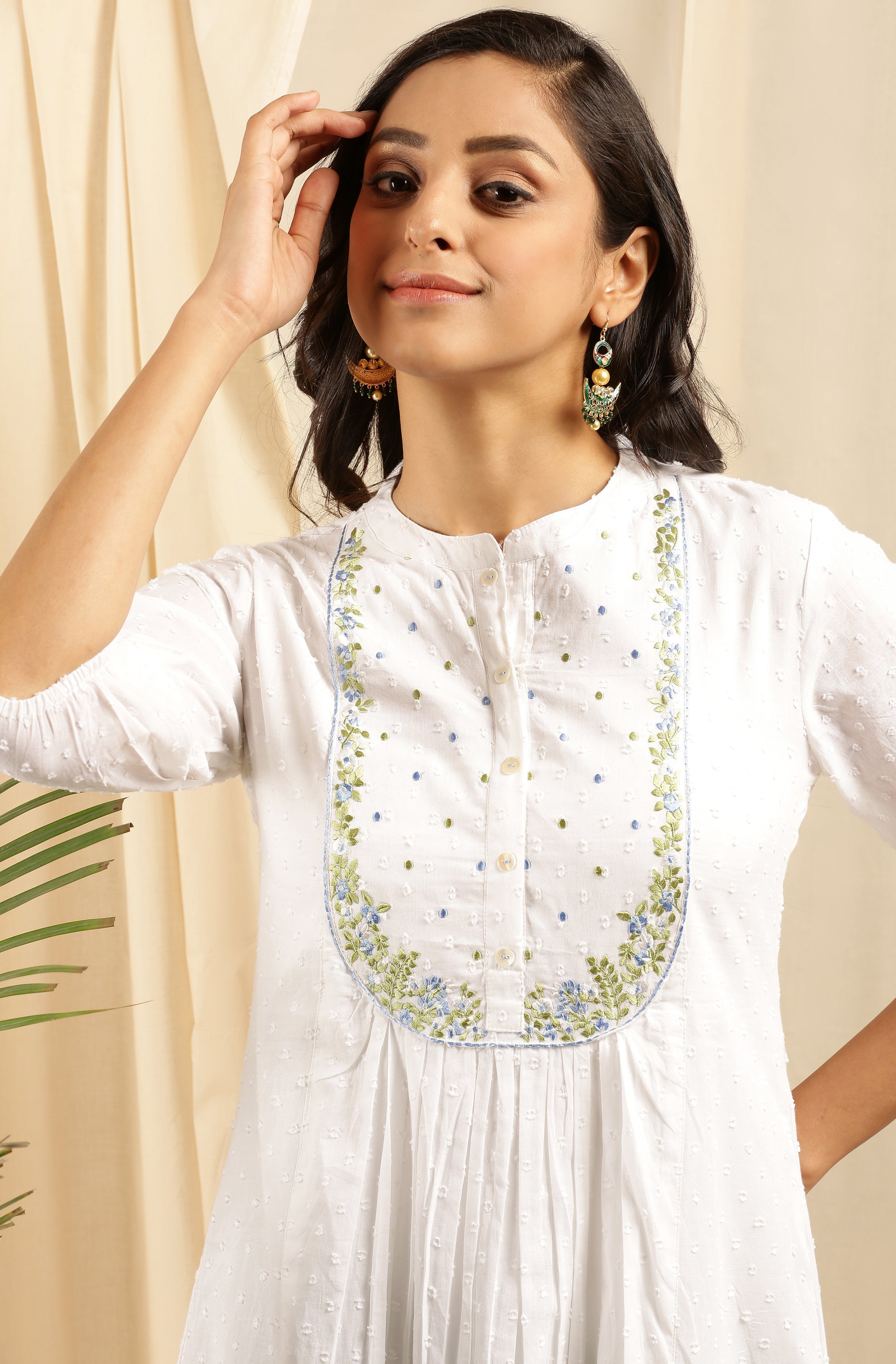 Janasya Women's White Cotton Embroidered Flared Kurta - Distacart