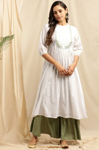 Janasya Women's White Cotton Embroidered Flared Kurta - Distacart