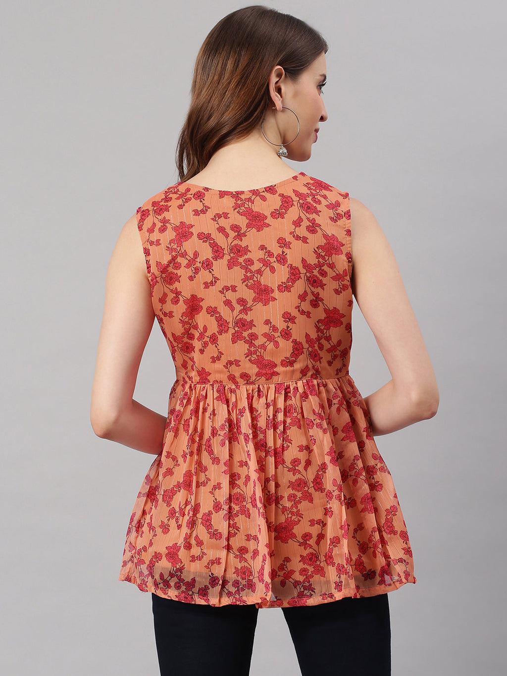 Janasya Women's Orange Poly Georgette Floral Print Regular Top - Distacart