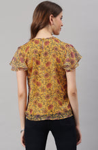 Janasya Women's Mustard Poly Georgette Floral Print Regular Top - Distacart