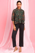 Janasya Women's Green Poly Georgette Floral Print Regular Top - Distacart