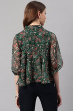 Janasya Women's Green Poly Georgette Floral Print Regular Top - Distacart